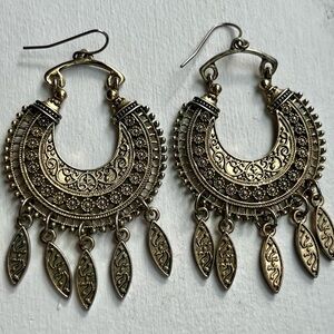 Moroccan Statement Chandelier Earrings – Antique Gold Tone